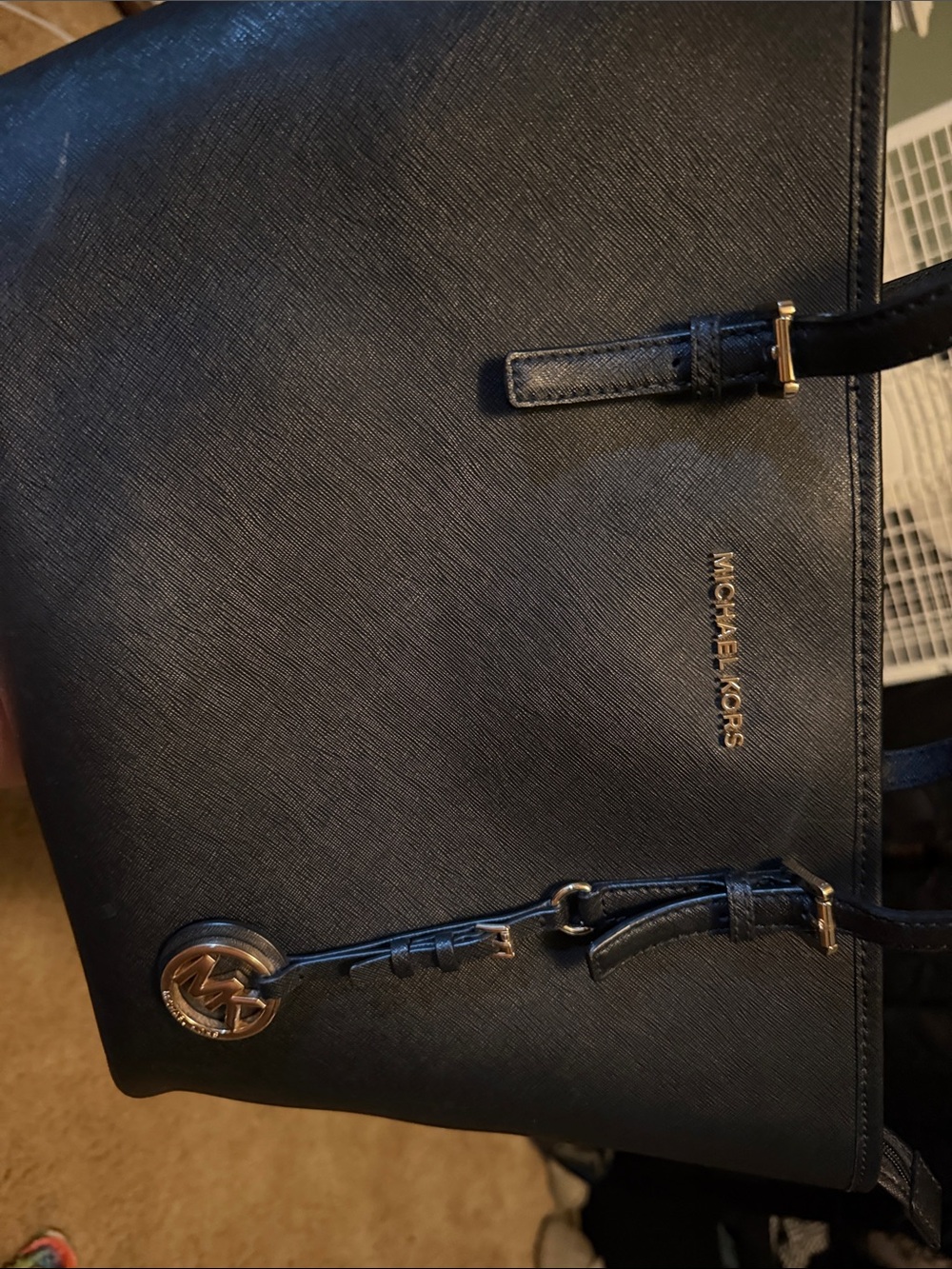 Michael Kors Black Saffiano Leather Tote with Gold Accents